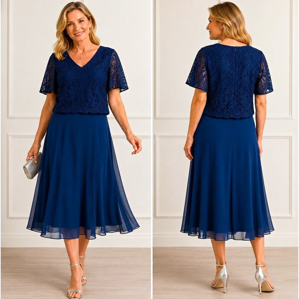 Alex Evenings Women's M Blue Chiffon Midi Skirt Formal Made USA Wedding